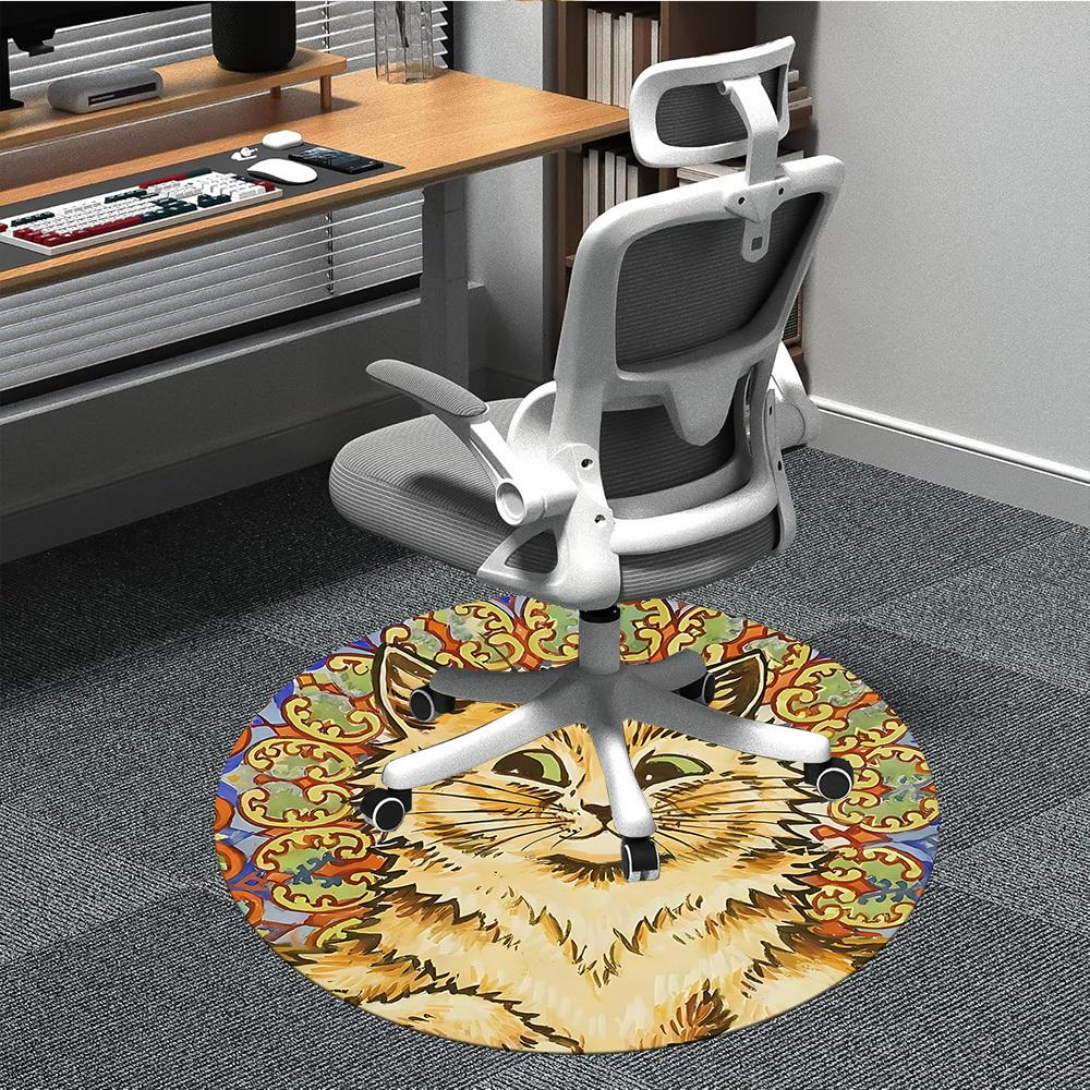 1pc Cat Mandala Office Round Area Rug, Indoor Mat Suitable For Office, Under Office Chairs Bedroom Living Room Home Decor, Room Deco