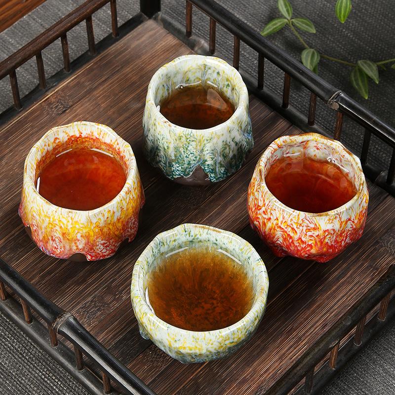 Small-sized pure handcrafted coarse earthenware tea cups, ceramic Gongfu tea sets, tea utensils, handcrafted pottery art