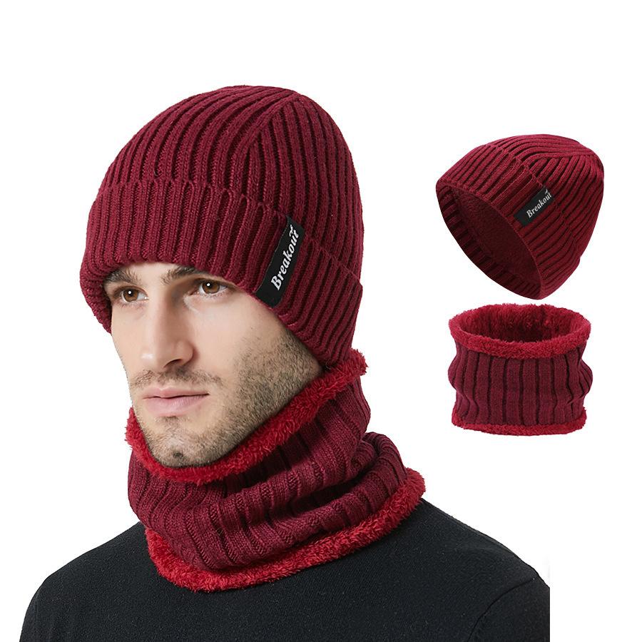 Pălărie tricotată pentru bărbați de iarnă Kit eșarfă în aer liber Gros pentru protecție urechi Pălărie caldă din două piese Șapcă cu mâneci Skullies Beanies