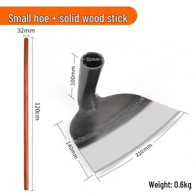 Dual-Use Agricultural Tool: Manganese Steel Hoe Blade with Solid Wood Handle for Tilling and Soil Loosening