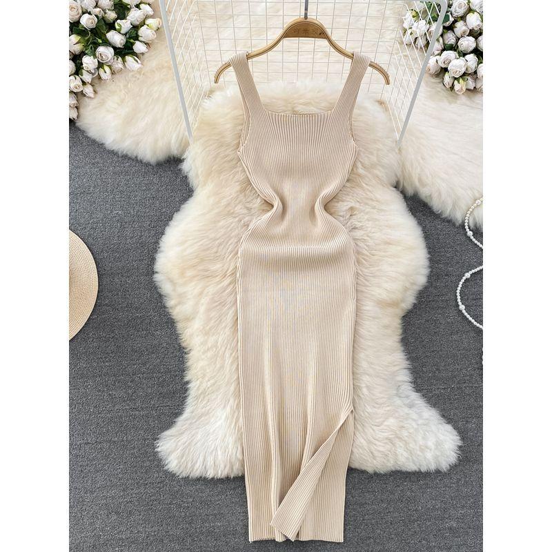 French Suspender Skirt Summer Classy Slit Knitted Vest