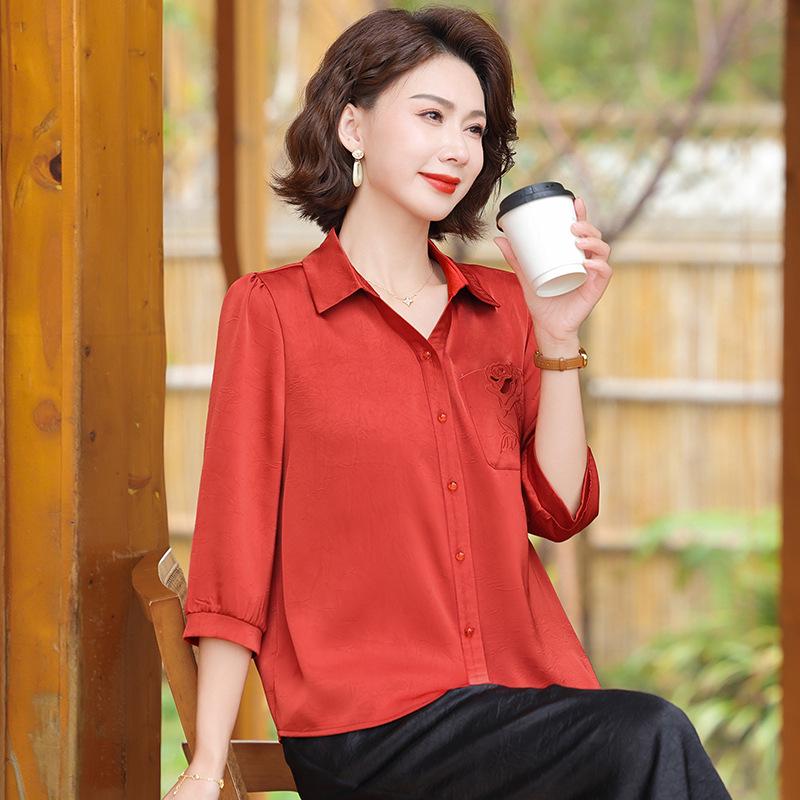 

Elegant Summer Fashion: Stylish Shirts & Tops for Middle-Aged and Elderly Women 3XL (115-130 jin) червоний