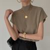 1pc Shirt And Blouses Office Lady Fashio Summer Woman Stand-up Collar Knitted Vest Loose Elegant Tops Short Sleeve
