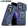 KEYSION 360° Ring Stand Phone Case for OPPO Reno13 Pro 5G Slide Camera Protection Magnetic Shockproof Cover for OPPO Reno13 F 5G