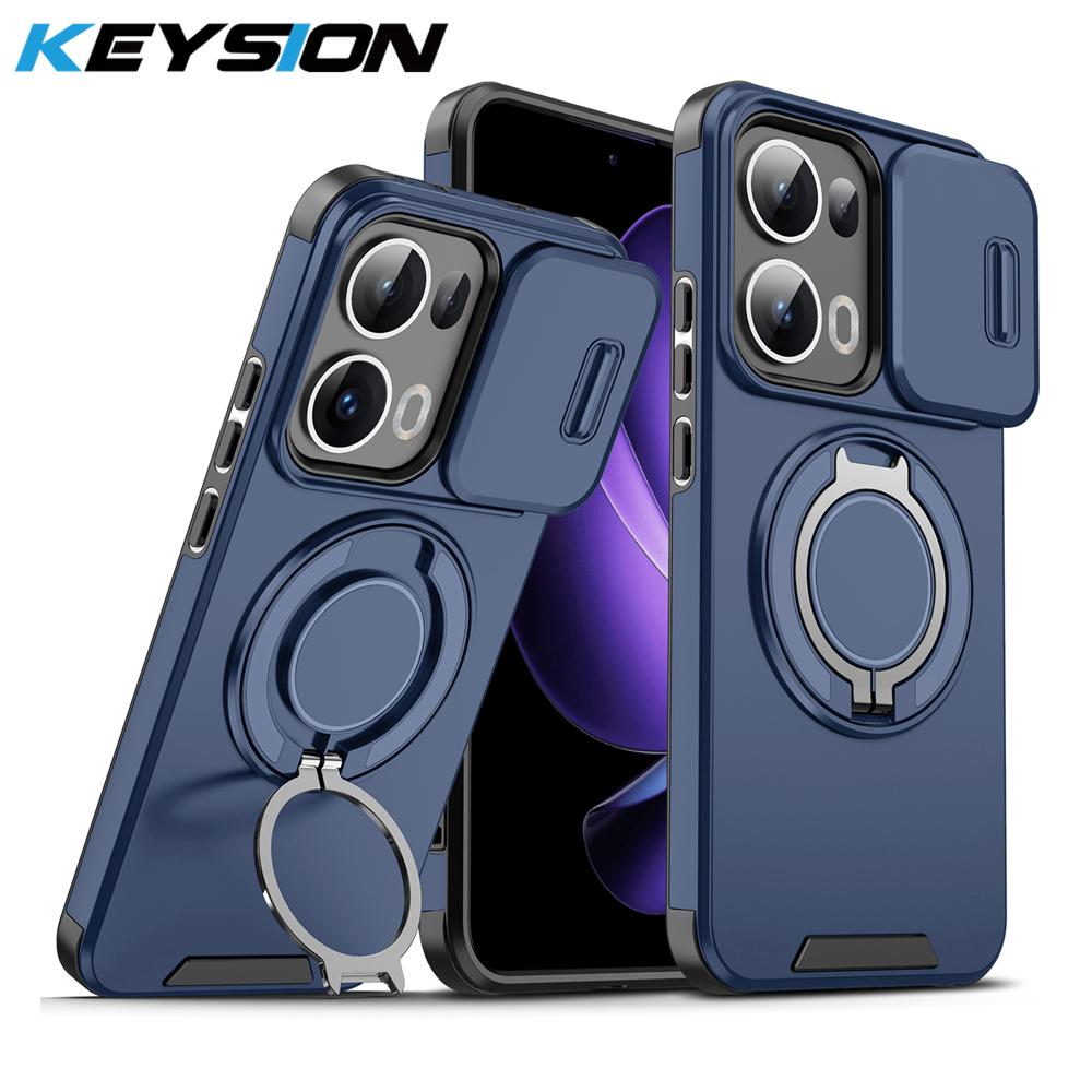 KEYSION 360° Ring Stand Phone Case for OPPO Reno13 Pro 5G Slide Camera Protection Magnetic Shockproof Cover for OPPO Reno13 F 5G