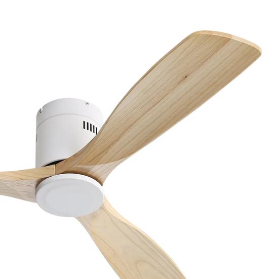 52 Inch Ceiling Fan Natural 3 Solid Wood Fan Blade Noiseless Reversible Direct Current Motor Remote Control for Living Room