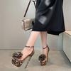 Leopard Print Flower Buckle 16CM Super High Heel Women's Shoes New Waterproof Table Fine Heel One-word Buckle Sandals