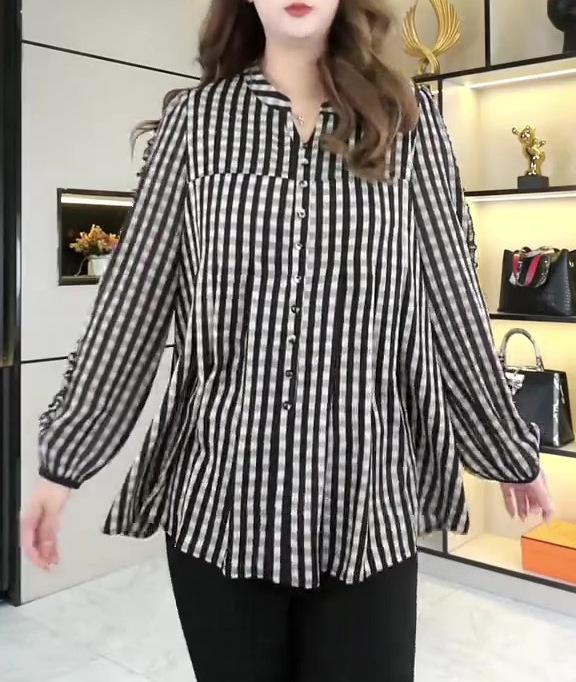 

Весна 2025 Клетчатая Рубашка Свободного Кроя Большого Размера для Женщин Среднего Возраста XL (120-140 lbs)