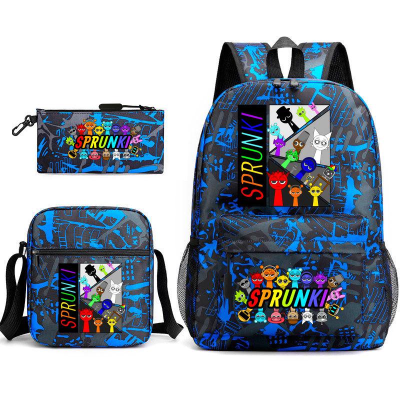 Sprunki Student Starry Sky School Bag Three-piece Rhythm Box Teen Backpack Men's and Women's Casual L