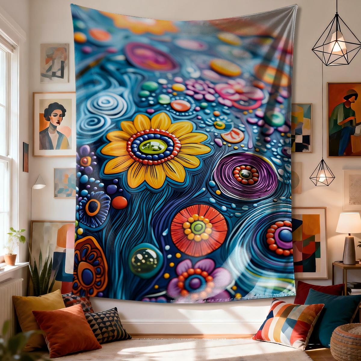 

Vibrant floral patterns with Digital printing polyester wall tapestry suitable for use living rooms bedrooms offices bars party 74x94cm(29x37in)