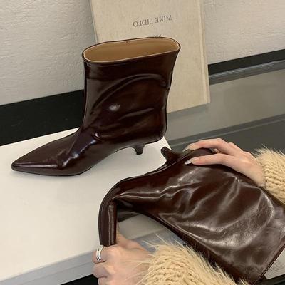 2026 Winter New Fashion Ankle Short Boots Women Pointed Toe Elegant Thin Low Heel Dress Ladies Pumps Shoes