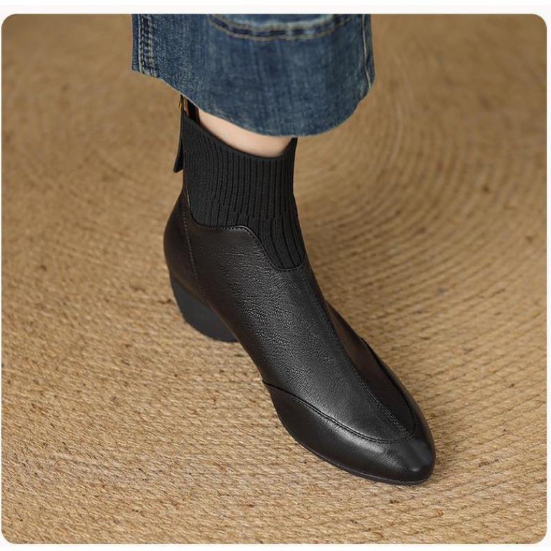Winter new soft pointed wedge Martin boots comfortable rear zipper non-slip versatile velvet short boots