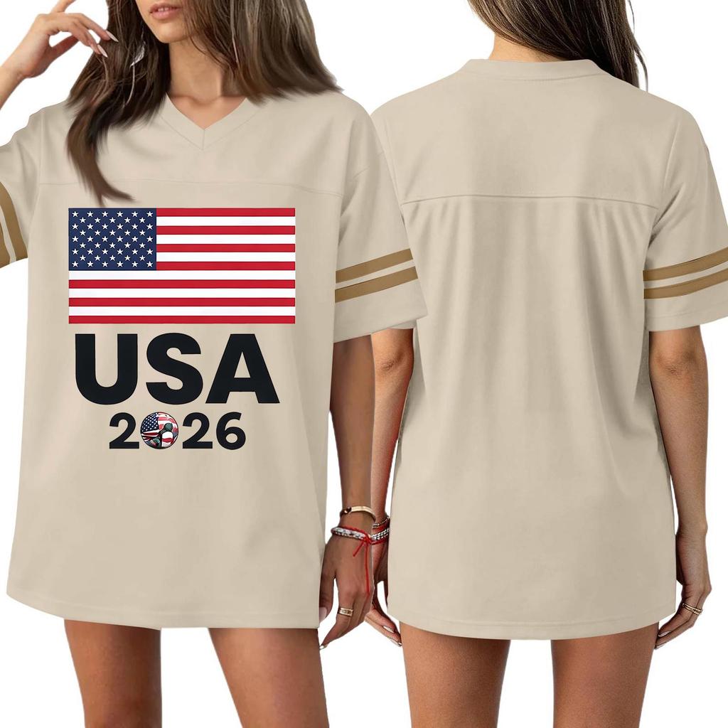 Women's Casual & Stylish V-Neck Sports — Print Short-Sleeve Athletic T-Shirt Top