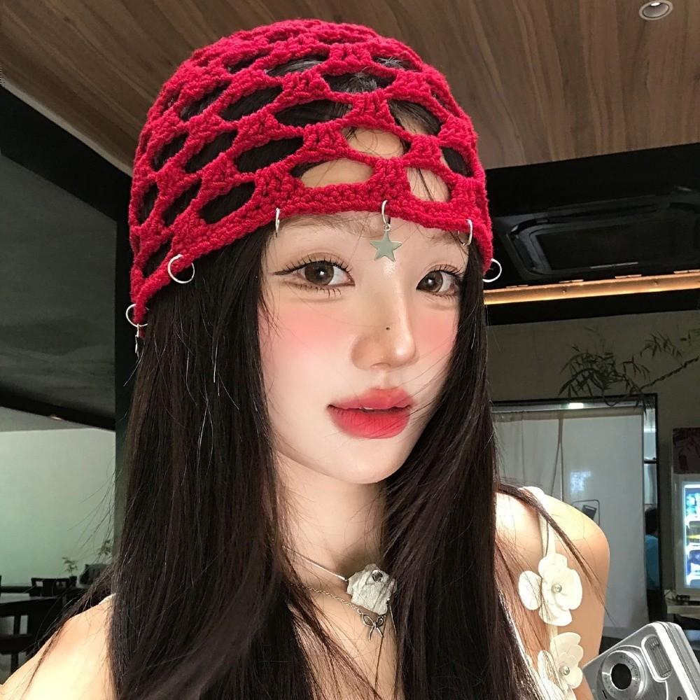 Star Tassels Crochet Hollow Knitted Hat Hollow Out Weave Cap Cute Ethnic Style Hat  Outdoor