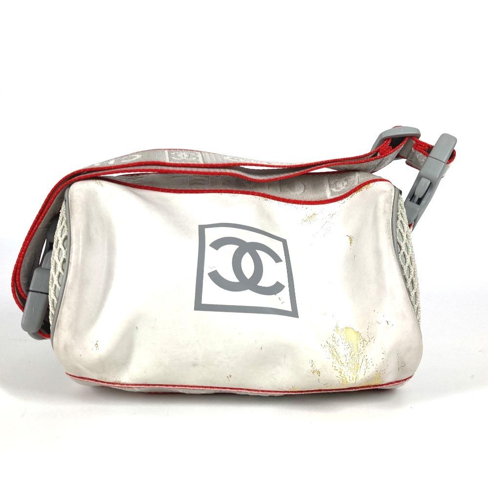 CHANEL Sports Logo mini Bag cylindrical pouch Shoulder Bag Nylon White/Red