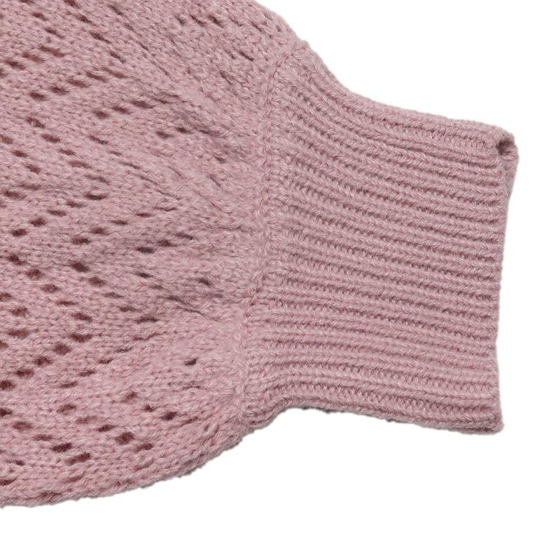 Autumn 2026 Pink Color Block V-neck Pullover: French Relaxed Fit, Hollow Design, Long Sleeve Sweater.