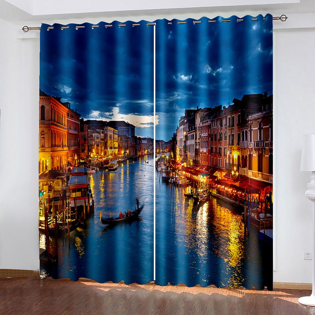 

Красочные принты с изображением ночного города, шторы для гостиной, спальни, кухни, жалюзи для офиса, занавески для окон 100W130H(CM)40x51in&Grommet Top