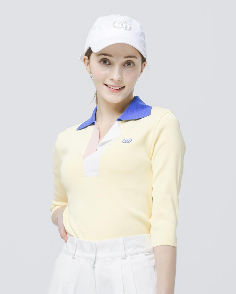 DOYOUKNOWMC 24Ss Golf Cool Touch Open Neck Butter Yellow Shirt Collar Knit