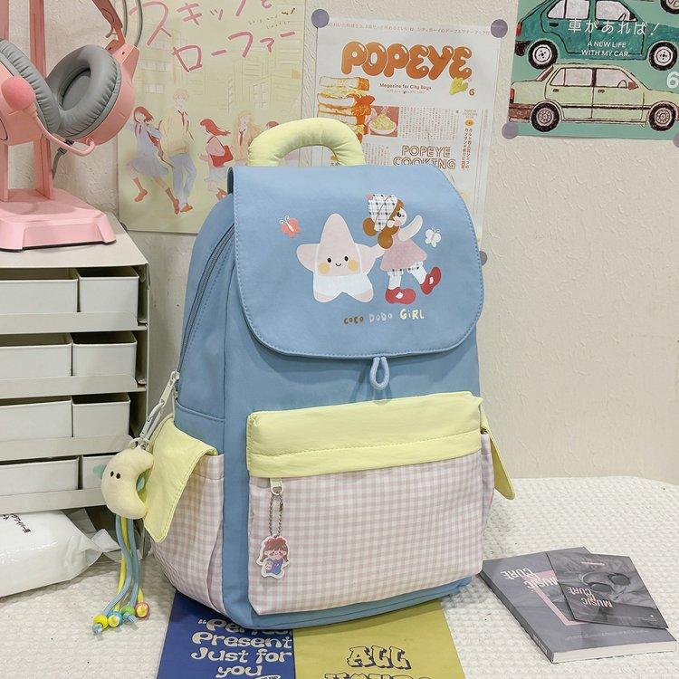 Schoolbag small fresh cute cartoon girl schoolbag high value ins niche design plaid large capacity backpack
