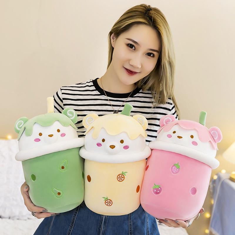 Cute Plush Milk Tea Bear Toy Pillow For Kids And Adults Soft And Cuddly