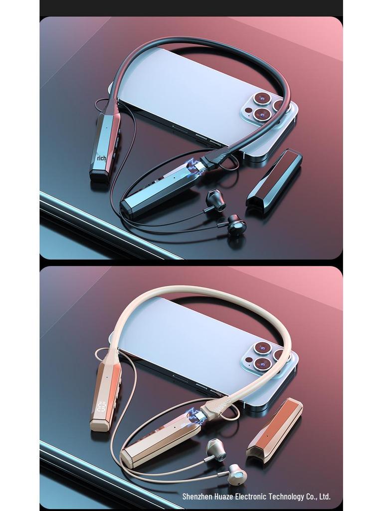 Bluetooth Neckband Headphones with Card Slot, Digital Display, Removable Battery, Universal Compatibility