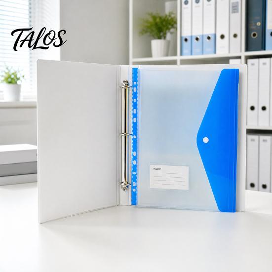Dustproof Document Holder 11 Hole Clear File Folder for A4 Binders, Colorful Plastic with Project Organizer Snap Button & Label Slot, Transparent