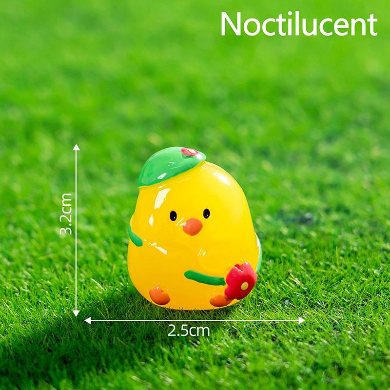 Cartoon Cute Noctilucent Yellow Chicken Ornaments Creative Resin Crafts Creative Cartoon Animal Model Decoration Accessories