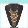 Vintage Münzquasten-Anhänger Halskette Mit Mehrschichtiger Kette Für Boho Stil Frauen