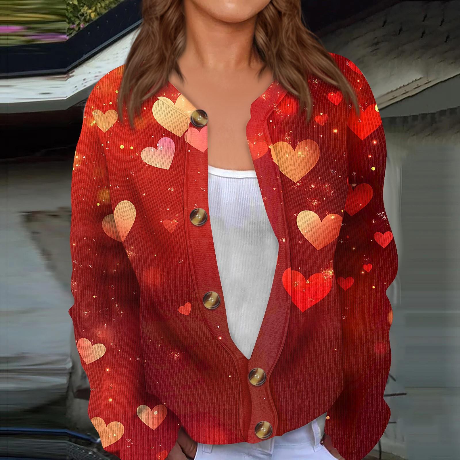 

Женский кардиган с длинными рукавами и принтом ко Дню святого Валентина, жакет на пуговицах XXXXXL винный