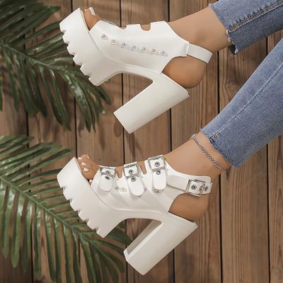 Sandali Eleganti e alla Moda da Donna con Tacco Spesso e Fibbia, con Plateau., Scarpe da Donna