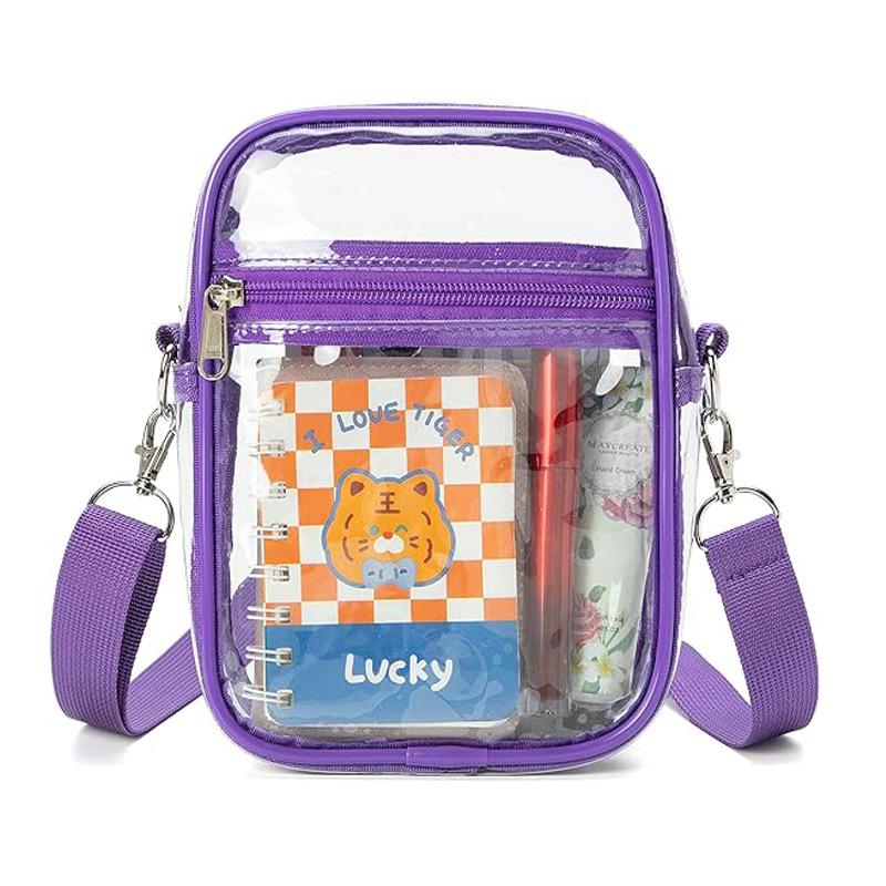 Women Clear Shoulder Bag Stadium Approved PVC Concert Transparent Purse Simple Crossbody Bag With Front Pocket Casual Handbag