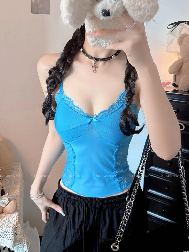 #Summer new pure lace sling vest female slim shoulder strap adjustable fixed belt chest pad versatile