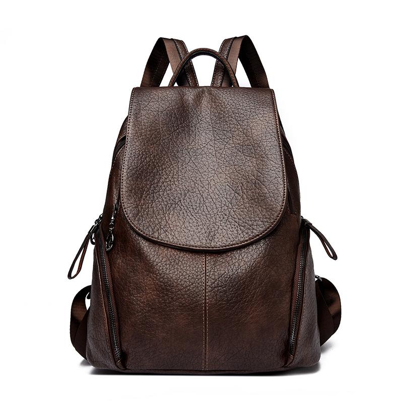 Ladies' Soft Leather Double Shoulder Bag, Fashionable Backpack, Large Capacity, Casual Travel Bag