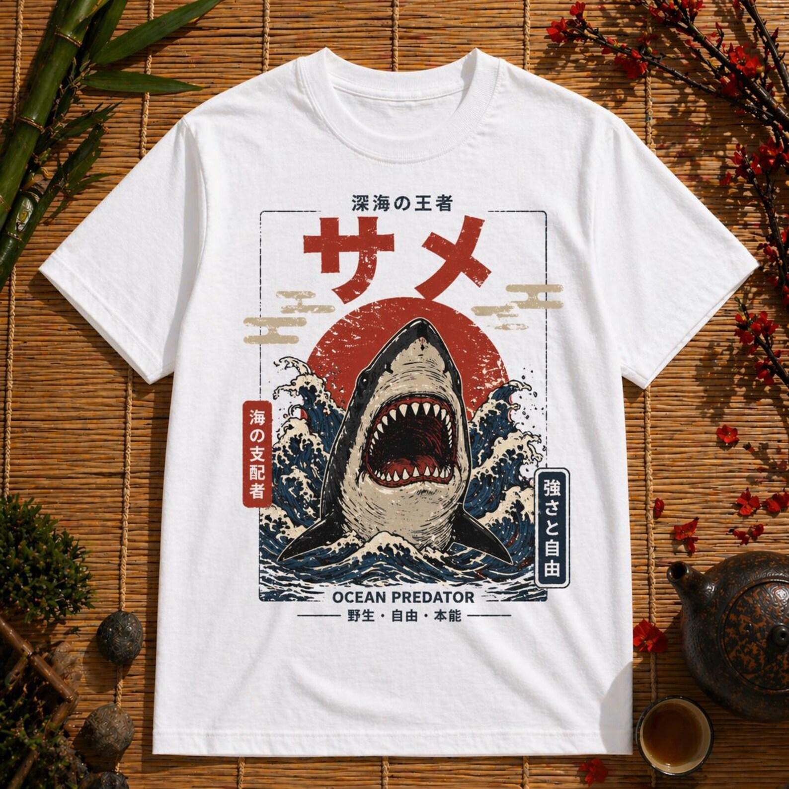 Ocean Predator Tee – Japanese Vintage Shark Graphic Shirt (Black Edition) XL
