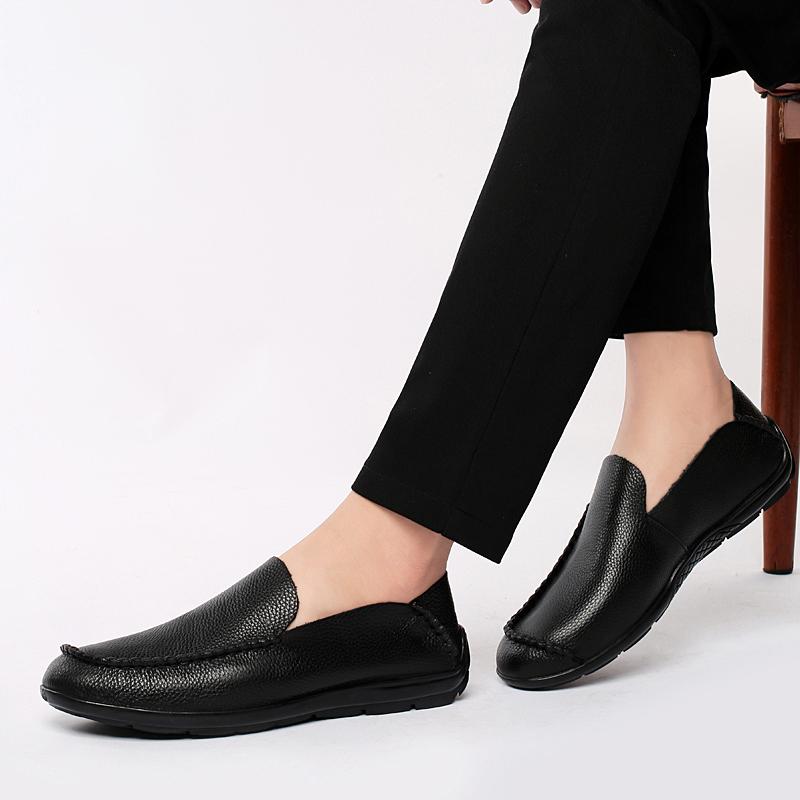Mode Herren Nähen Rutschfest Echtes Leder Slipper Schuhe Business Hochzeit Herren Büro Freizeitschuh Outdoor Weich Komfort Fahrschuhe