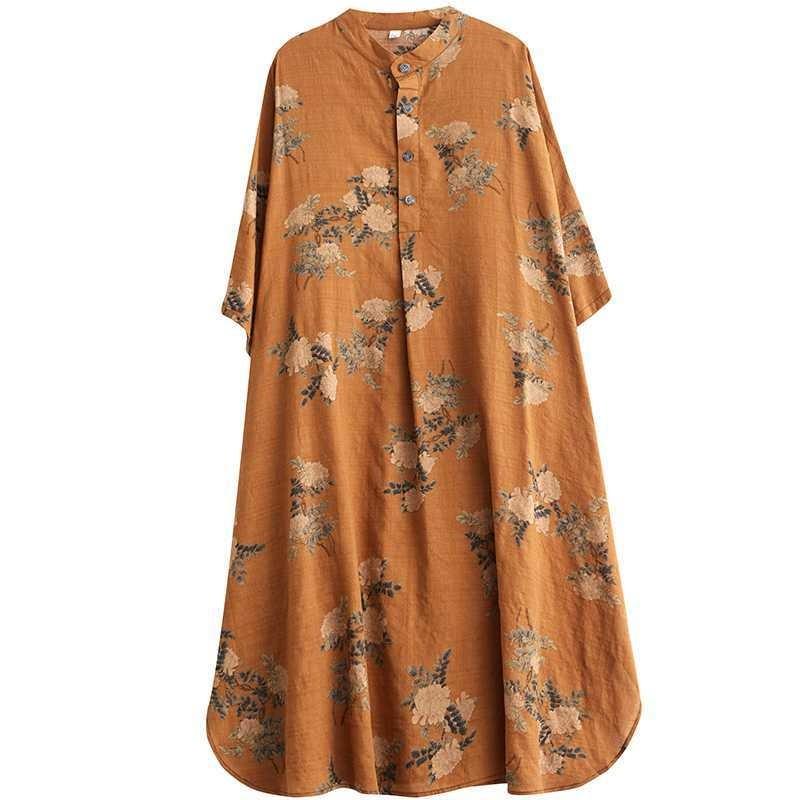 Printed Stand Neck Loose Oversized Vacation Dresses