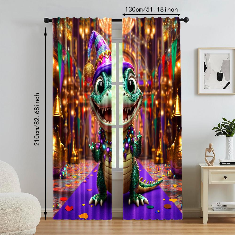 2 pcs   versatile polyester transparent curtains for home decoration Mardi Gras Dinosaur for use in bedrooms and living rooms