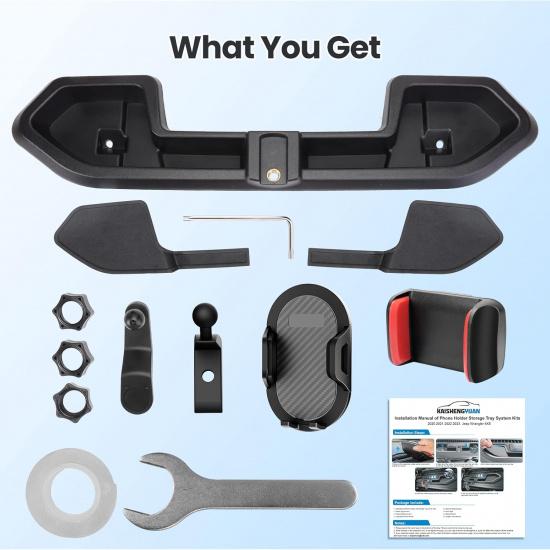 Upgraded Phone Mount for Jeep Wrangler JL JLU & Gladiator JT 4XE, Multi-Mount Phone Holder Dash Tray System Kit with Extension Arm Metal Ball Fit