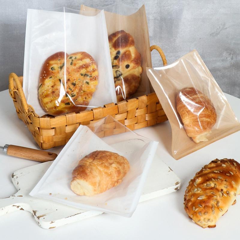 100Pcs Half Clear Plastic Kraft Bread Bag Individual Croissant Loaf Bread Donut Pandesal Pastry Bag