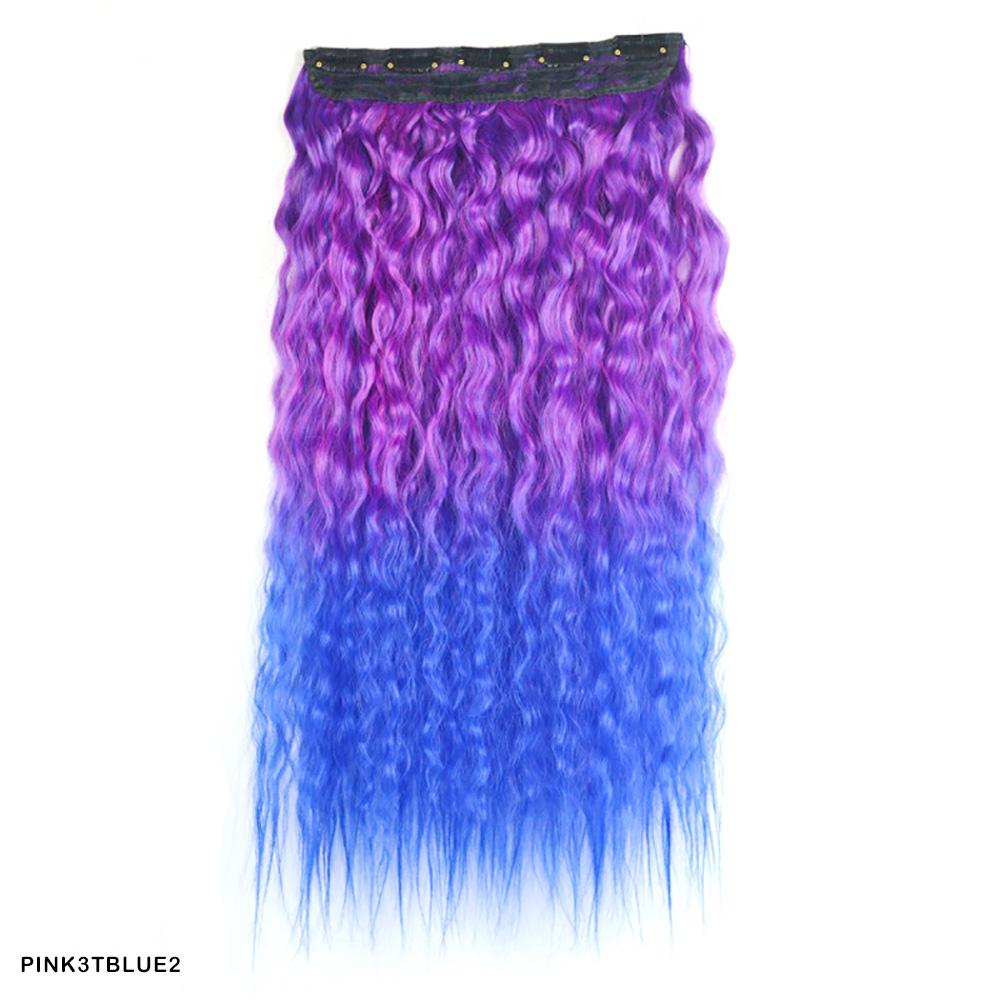 Kinky Curly Hair Clip In Hair Extension One Piece With 5Clips Colorful Ombre Color Cosplay Hairpieces