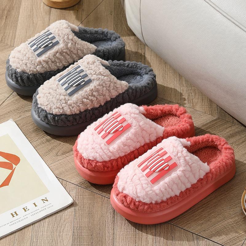 High-quality cotton slippers couple winter indoor plush warm plush slippers women's lightweight soft-soled home shoes winter