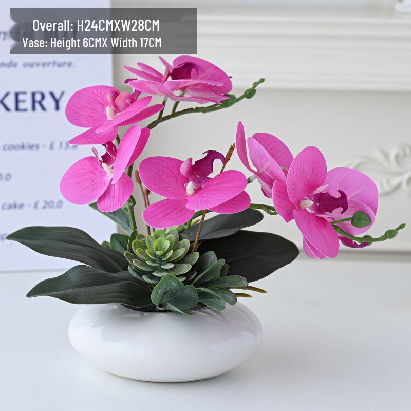 Artificial Phalaenopsis Floral Arrangement for Living Room Display - Potted Decoration for TV Cabinet