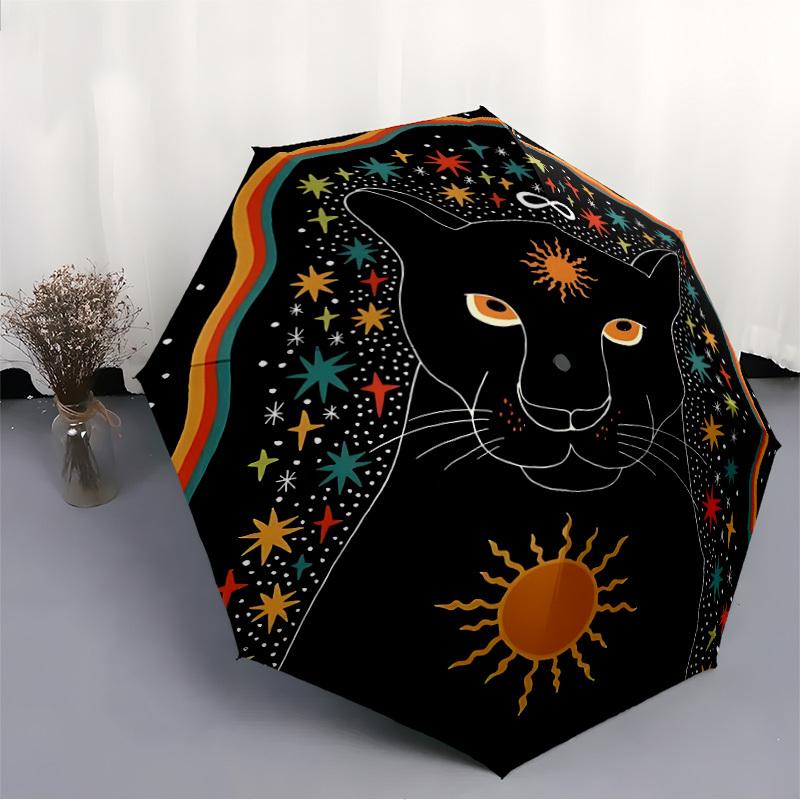 1pc Panther Cosmic Automatic Folding Umbrella - Compact 8-Rib Design, Durable Plastic & Iron, Lightweight for Outdoor Daily Use099