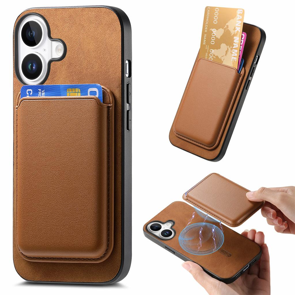 B2 For iPhone 16 Case Detachable Magnetic Card Bag Leather+TPU Phone Cover