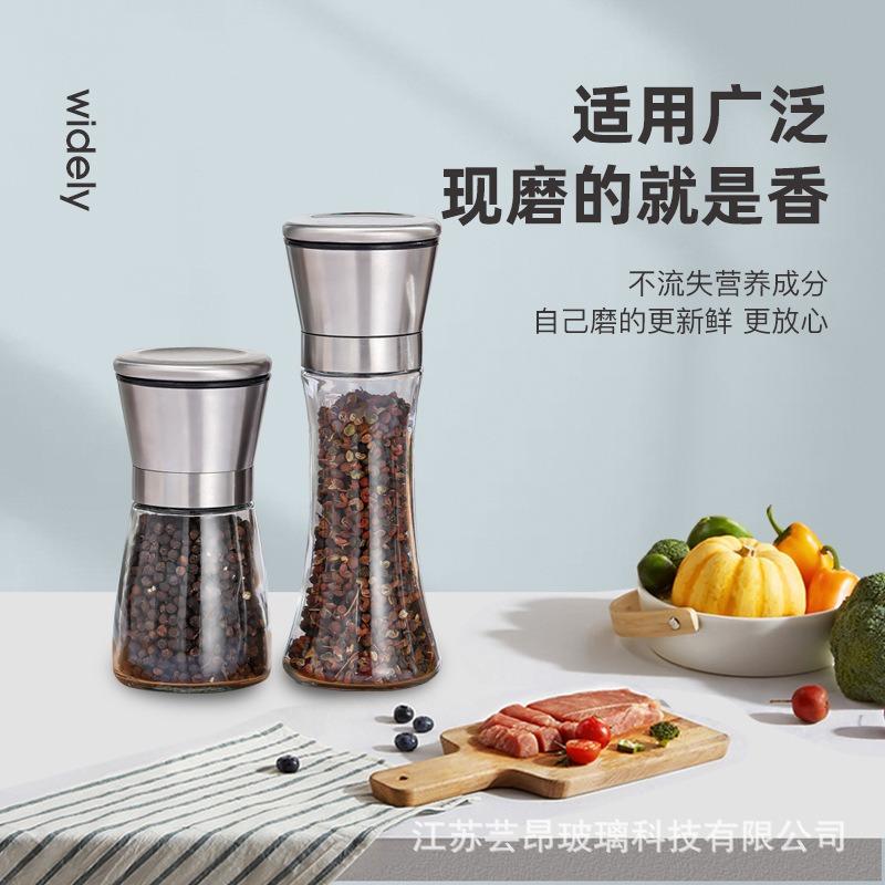 180/200ML Pepper Grinder Stainless Steel Glass Spice Bottle Salt Mill Manual Household Kitchen Gadgets