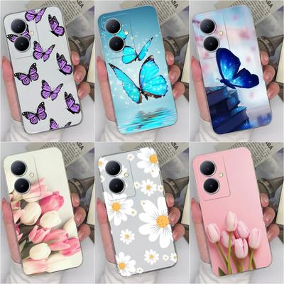 Hülle für Vivo Y02A Y11 2023 Y78 Pro Y35 Plus V27 V27E iQOO Neo8 Hülle Hübscher Schmetterling Blume Stoßfest Transparent Weiche Silikon Handytaschen für Vivo
