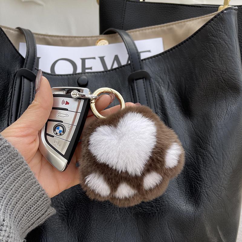 Real Fur Kitten Paw Charm - Plush Rabbit Fur Keychain & Bag Pendant