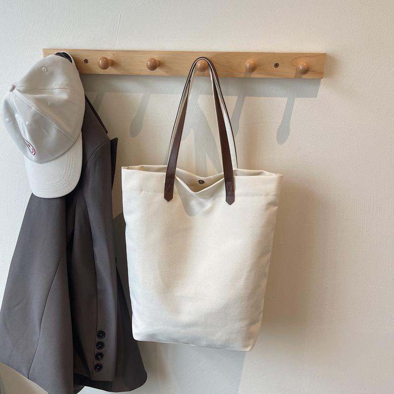 Canvas Bag Solid Color Large Capacity Student Handbag Women's Shoulder Bag Underarm Bag