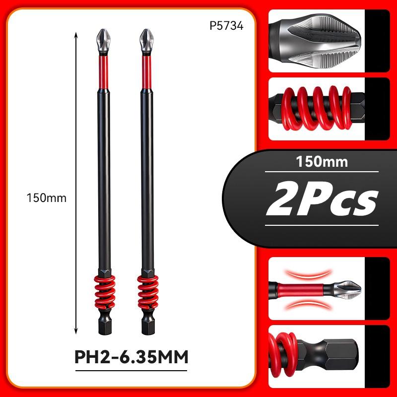2Pcs 65/70/90/150mm Spring Magnetic Screwdriver Bits Hex Shank Phillips Anti-Slip Spring-Loaded Quick-Release Screwdriver Bit