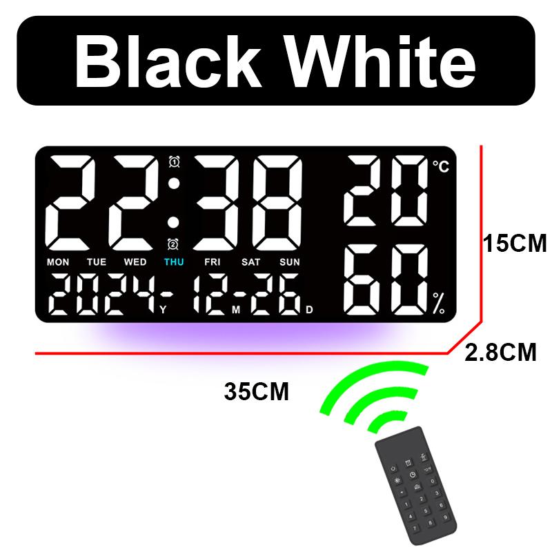 Large Digital Wall Clock with Atmosphere Lights Remote Control Temp Humidity Display LED Table Clock Multifunctional Alarm Clock